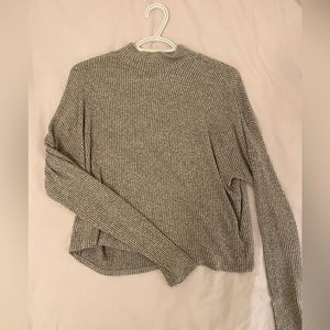 GARAGE Salt & pepper mock neck long sleeve ribbed top